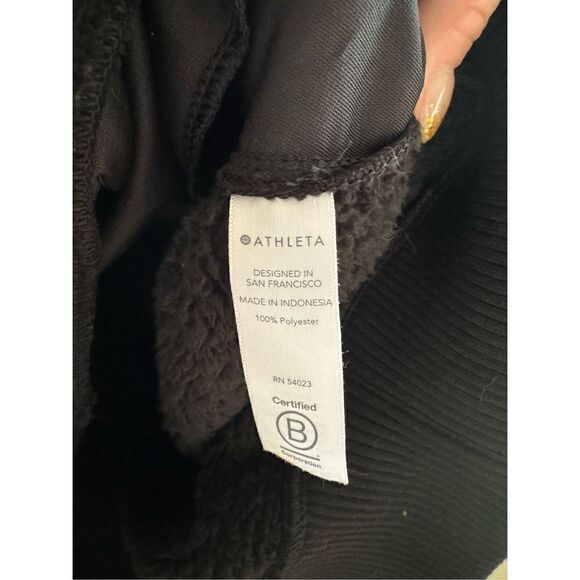 Athleta Pullover Womens XS Black Deep Pile Fleece 1/4 Zip Preppy Drawstring - Picture 9 of 9